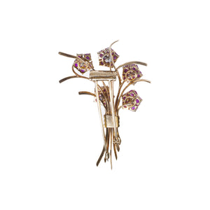 "LILITH" VINTAGE TRABERT & HOEFFER/MAUBOUSSIN RUBY & DIAMOND FLOWER BOUQUET BROOCH