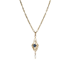 "THE KINLEY" SAPPHIRE & SEED PEARL DROP NECKLACE