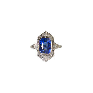 "SERENITY" DIAMOND & BLUE STONE VINTAGE RING