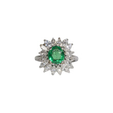 Load image into Gallery viewer, &quot;LISETTE&quot; VINTAGE EMERALD &amp; MARQUISE DIAMOND PLATINUM RING